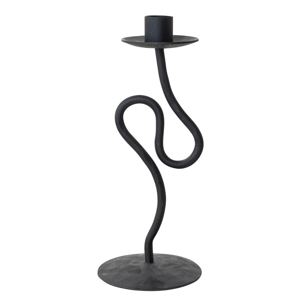 Hand-Forged Iron Abstract Shaped Taper Holder, Black