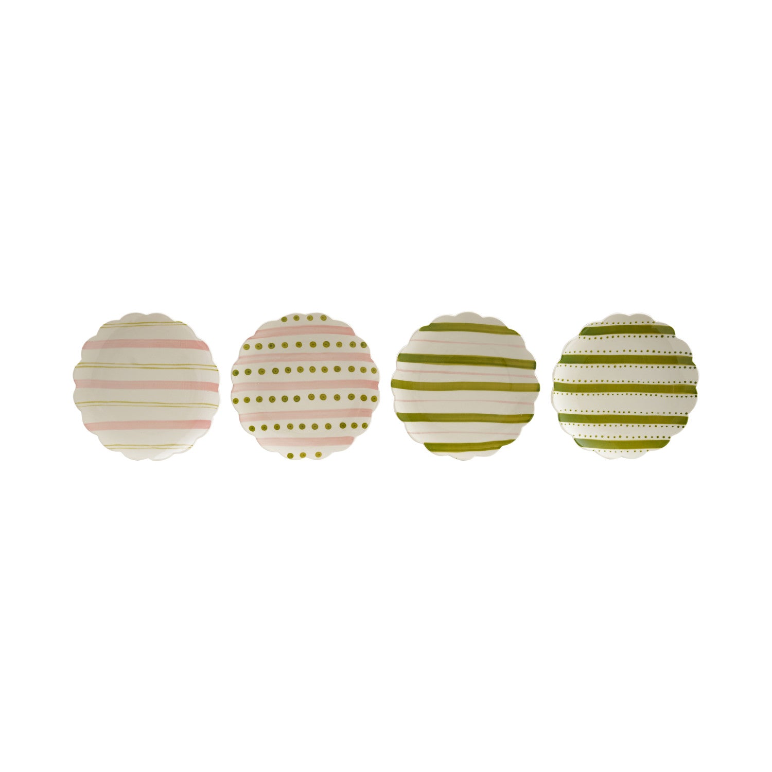 Hand-Painted Stoneware Scalloped Plate with Striped Pattern, 4 Styles