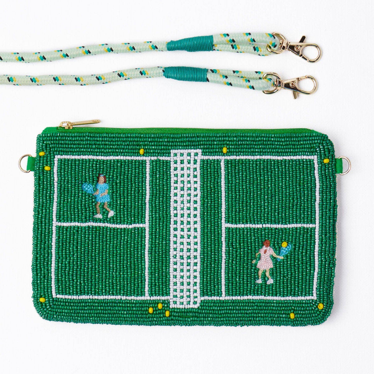 Leila Tennis Seed Bead Clutch With Strap