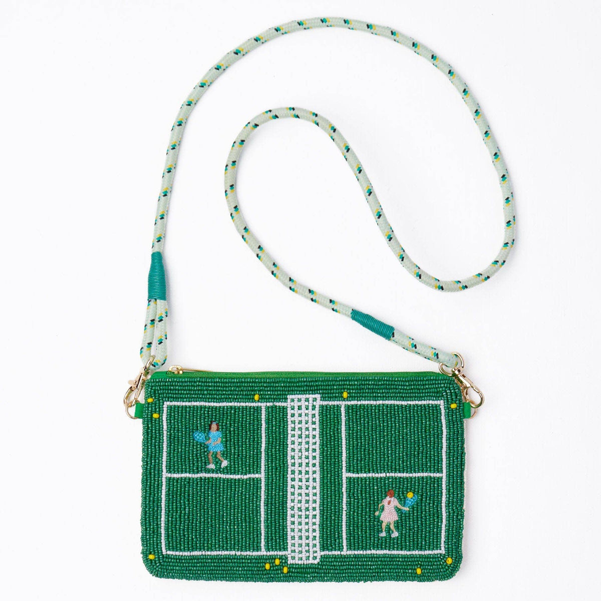 Leila Tennis Seed Bead Clutch With Strap