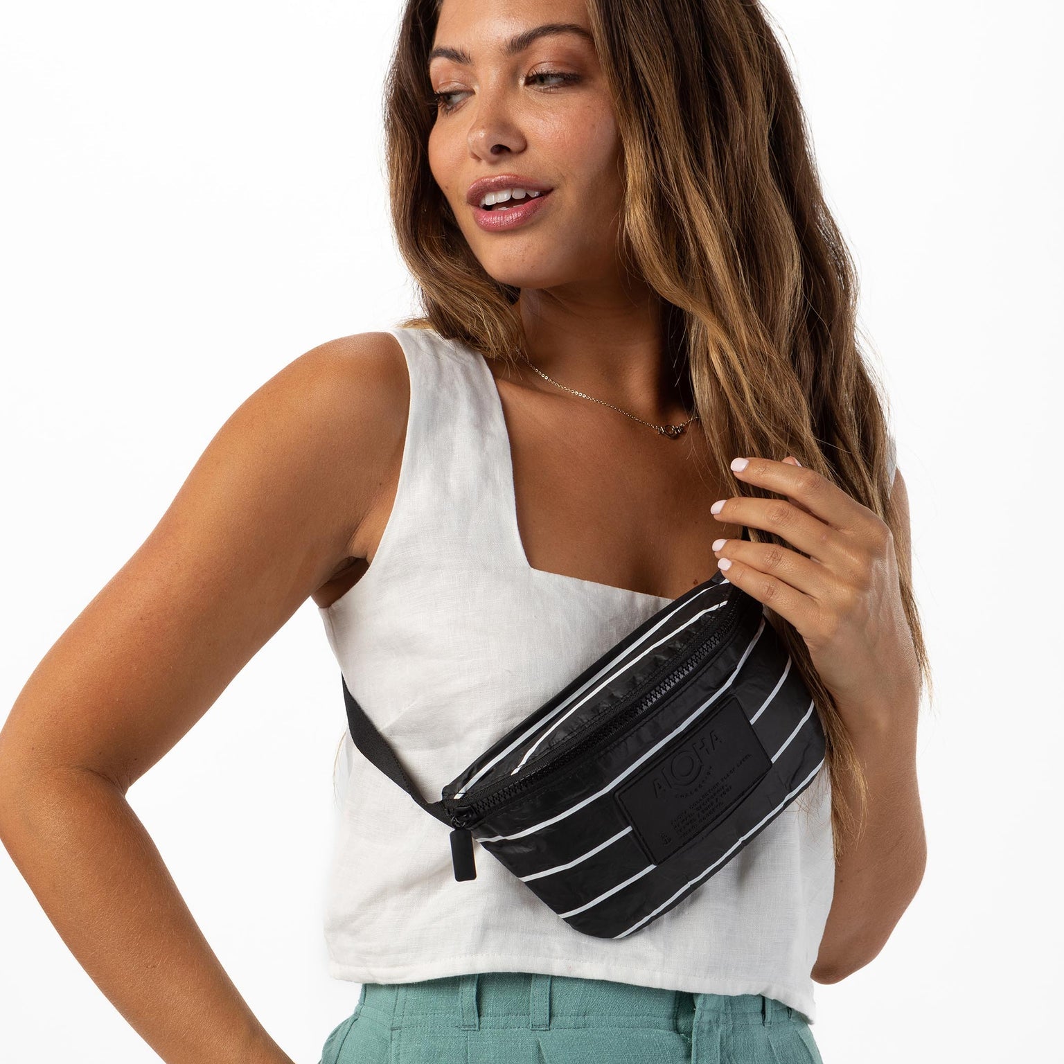 Pinstripe Mini Hip Pack White/ Black