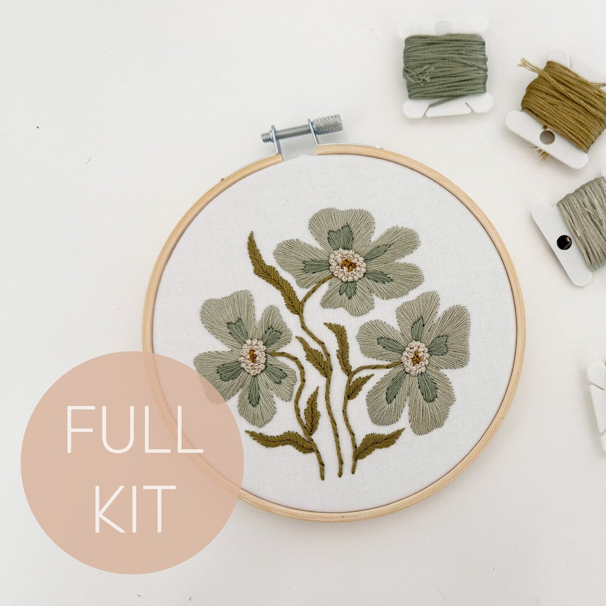 Retro Blue Floral Embroidery Kit