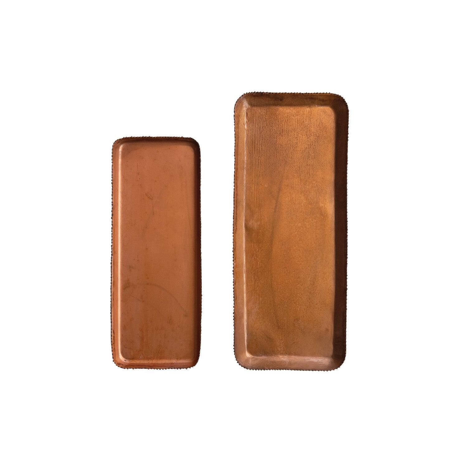 Metal Antique Copper Finish Trays with Beaded Edge - Large