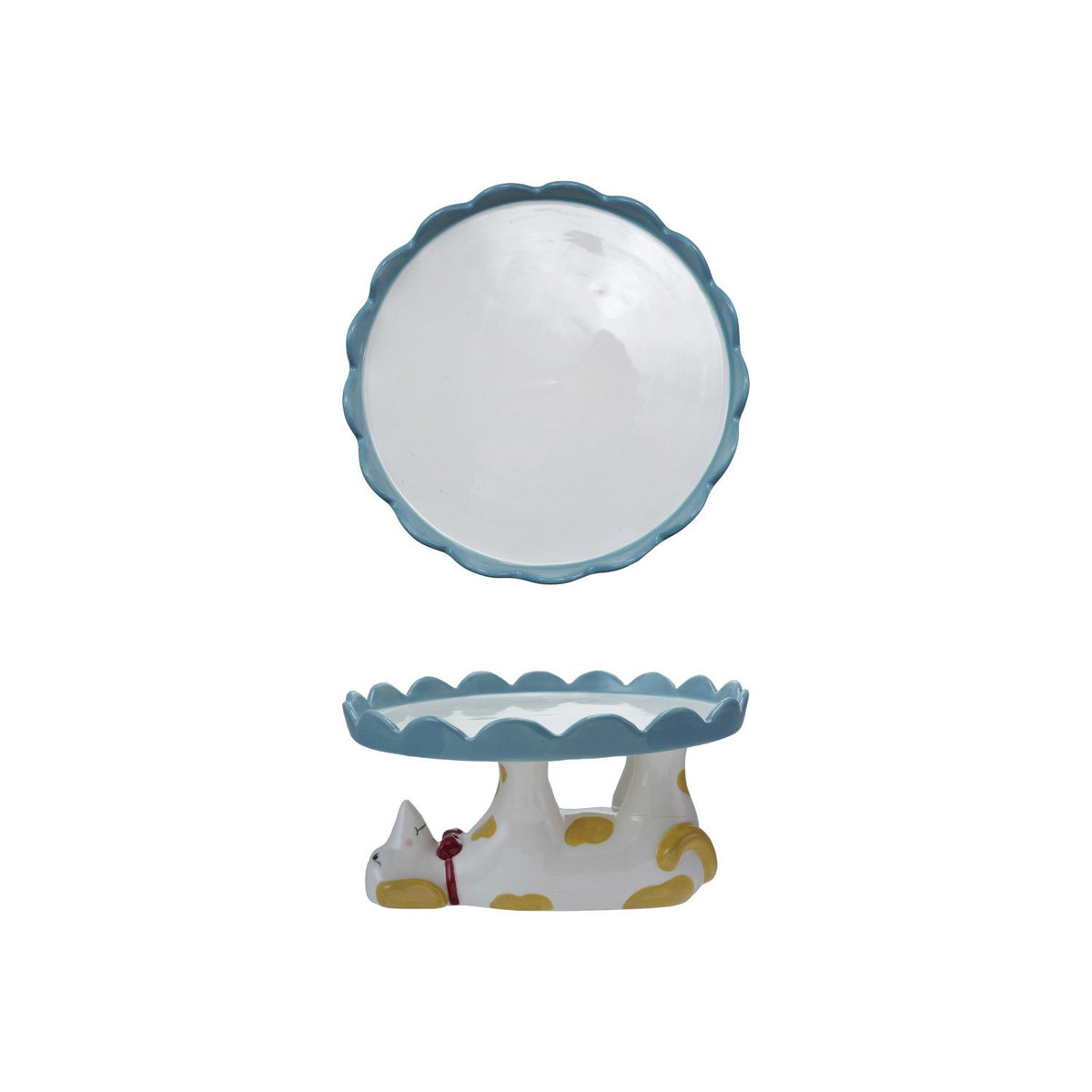 Stoneware Scalloped Cake Stand with Dachshund Shaped Base ©