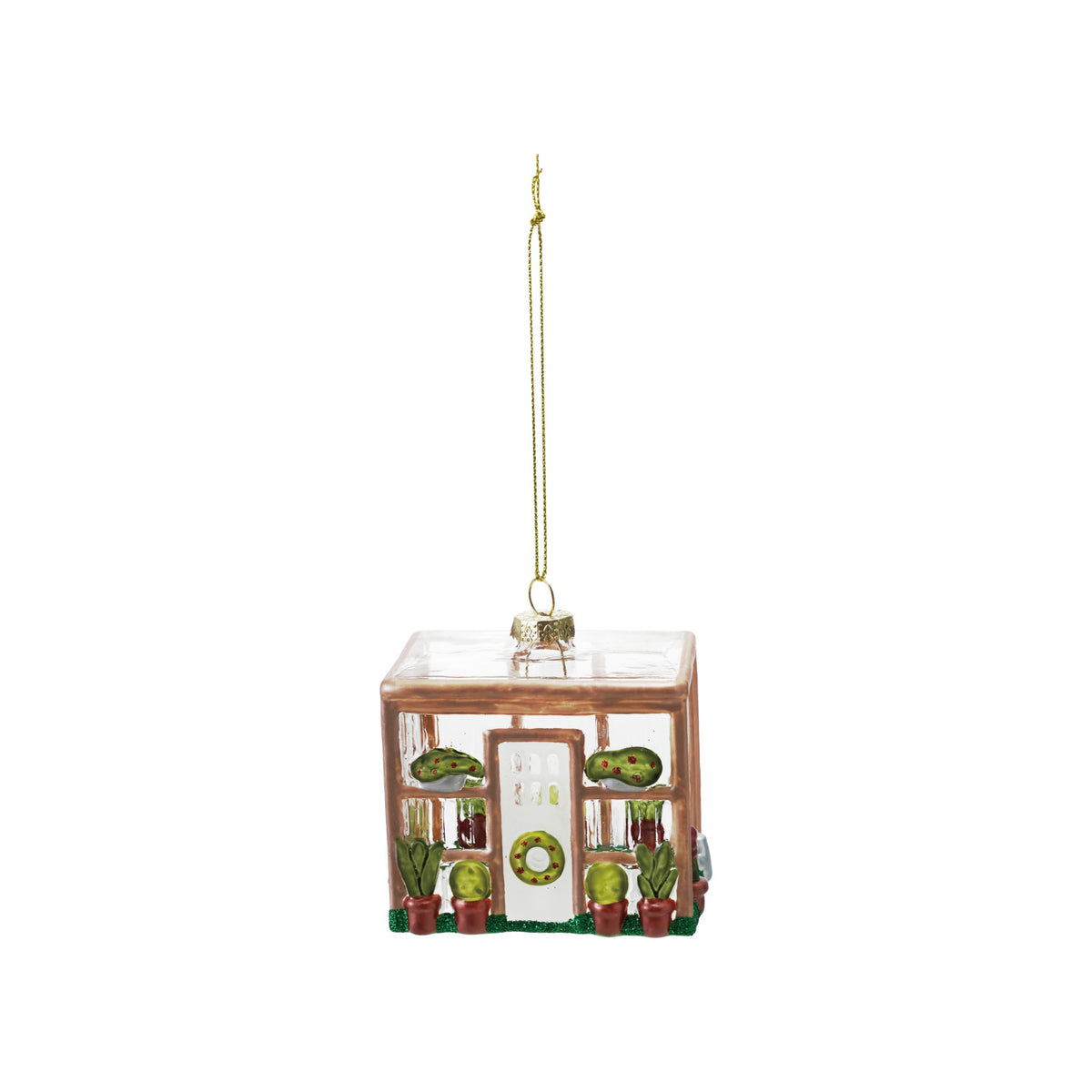 3-1/2"H Glass Greenhouse Ornament with Glitter, Multi Color