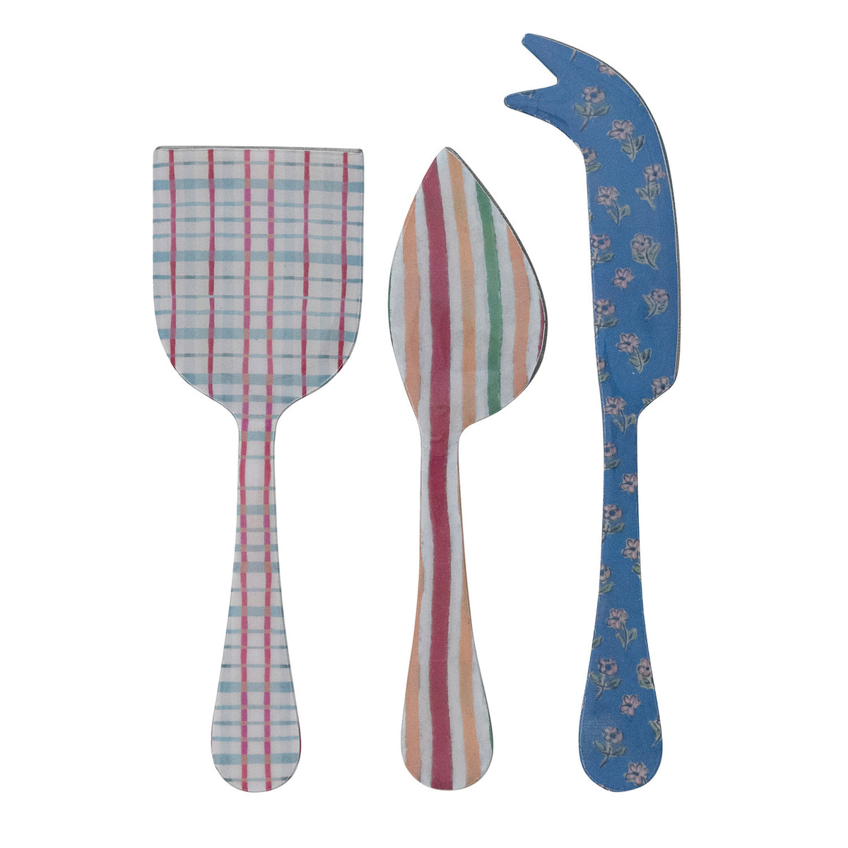 Garden Party Cheese Knives Set. Elevate your hosting experience with the Garden Party Cheese Knives Set. Beautifully crafted from durable stainless steel and accented with charming enameled patterns, this set of three brings a delightful, welcoming touch to any charcuterie spread or gathering with loved ones.