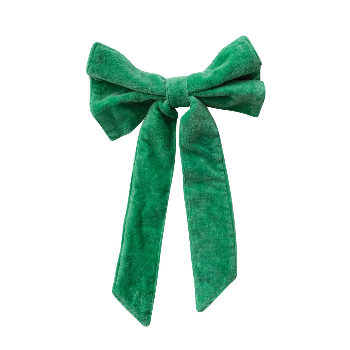 Velvet Clip-on Bow - Kelly Green. Add a bright, joyful touch to your holiday decor with our Velvet Clip-on Bow in Kelly Green. Crafted from soft cotton velvet, this vibrant bow easily clips onto branches, wreaths, garlands, or gifts to bring an instant splash of classic festive charm to your home.
