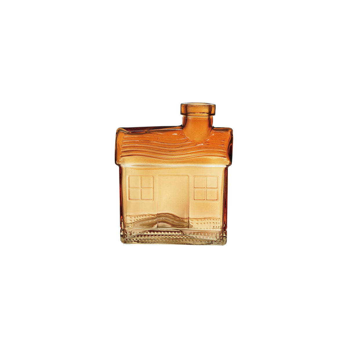 Amber Glass House Taper Holder. Bring a cozy, glowing warmth to your home with our Amber Glass House Taper Holder. Crafted with a charming house-shaped design, this versatile piece beautifully cradles your favorite taper candles or small floral arrangements, creating an inviting atmosphere that makes every moment feel extra special.