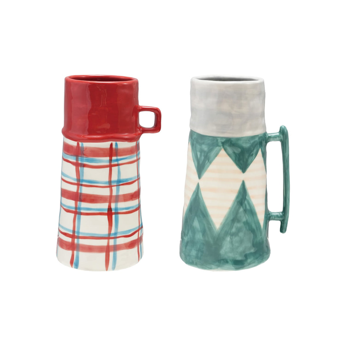 Hand-Painted Stoneware Winter Thermos Vase - Diamond Lattice. Bring cozy charm and timeless style into your home with our Hand-Painted Stoneware Winter Thermos Vase in Diamond Lattice. Designed to add warmth and handcrafted beauty to any space, this unique piece makes displaying your favorite seasonal blooms feel effortless and special.