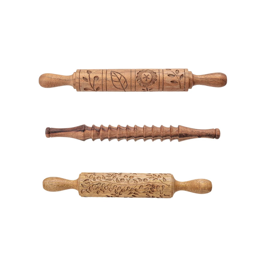 Hand-Carved Wood Rolling Pin - 3 Styles