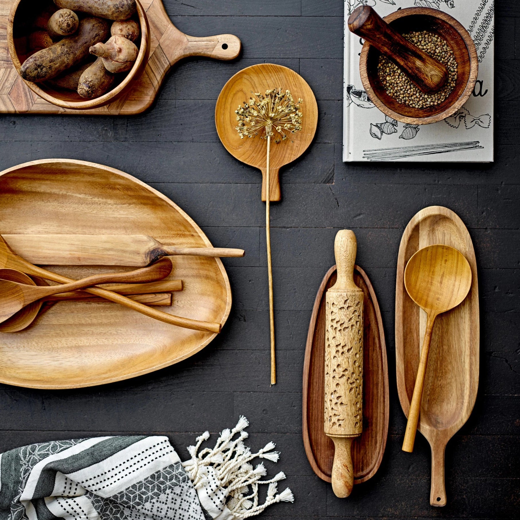 Hand-Carved Wood Rolling Pin - 3 Styles