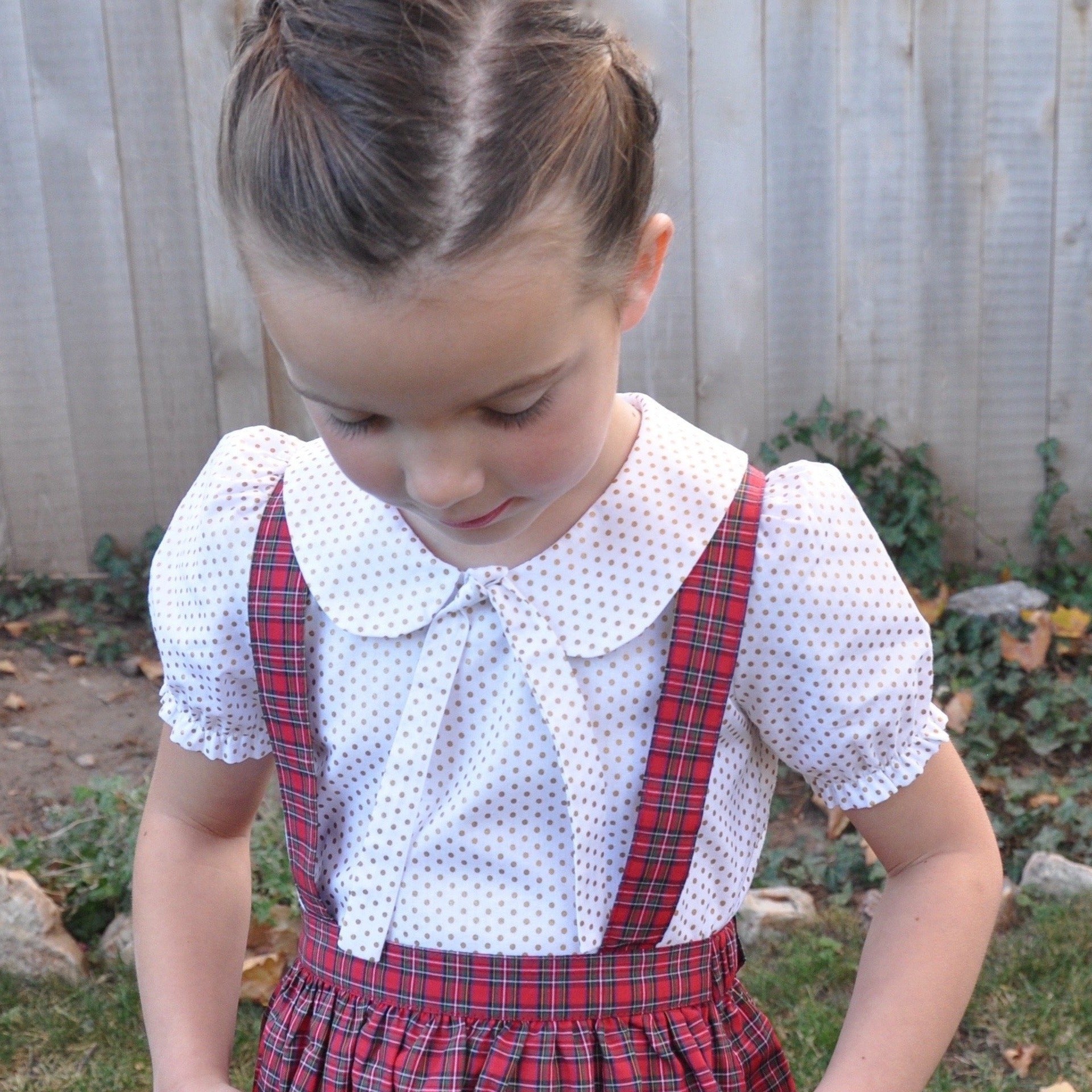 The Sylvie Vintage Shirt- Shimery Gold Polka Dots - SALE