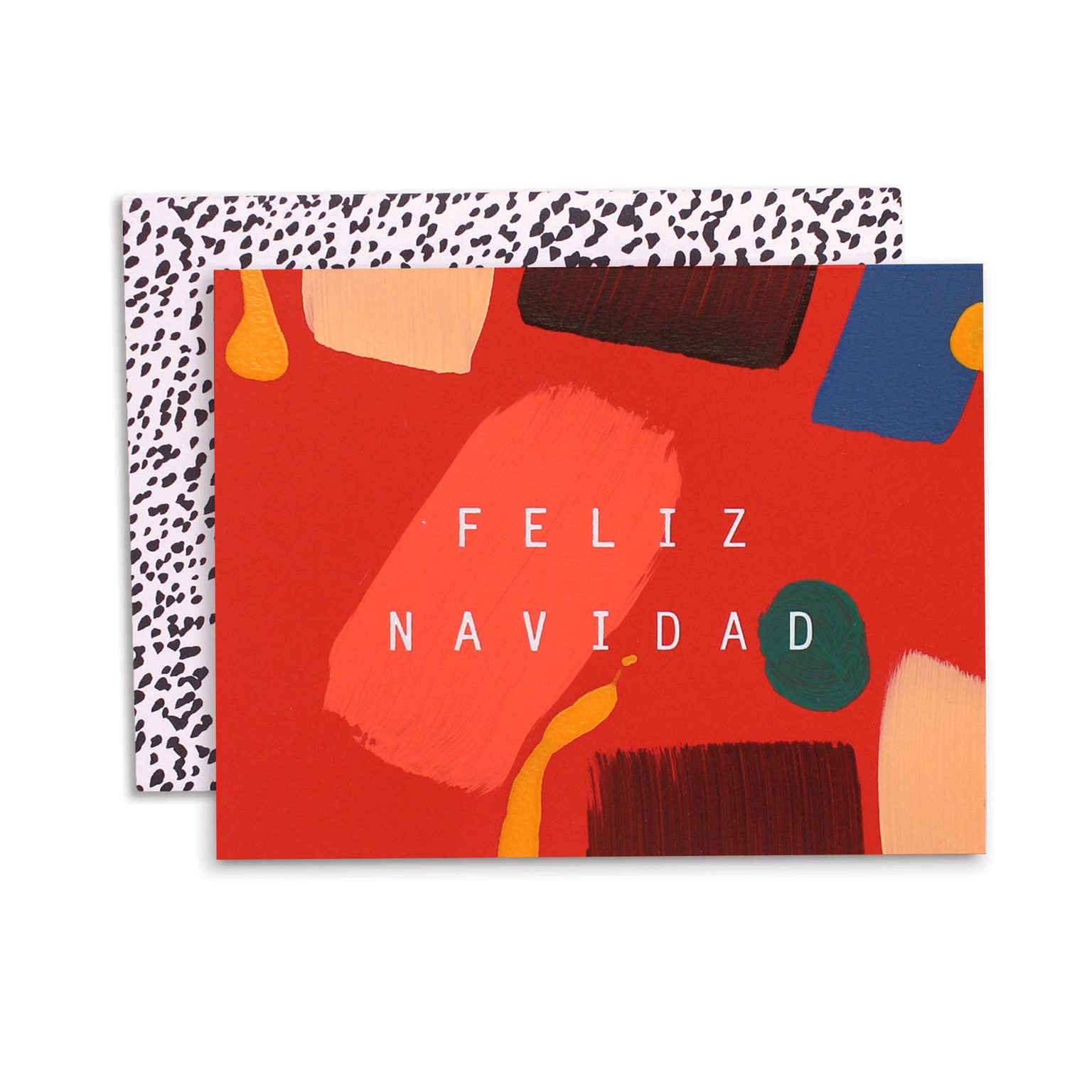 Feliz Navidad - Holiday Greeting Card. Hand painted folded card with white foil. Card Size 5.5 x 4.25" flat card.