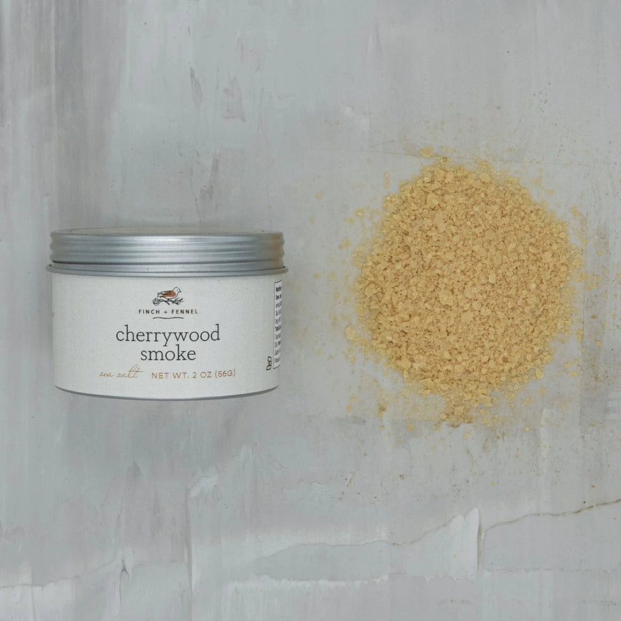 Infused with the rich, fragrant flavor of subtly sweet cherrywood smoke, our Cherrywood Smoke Sea Salt adds a mild smokiness and salty crunch to a wide variety of foods. Dimensions 6oz Tin