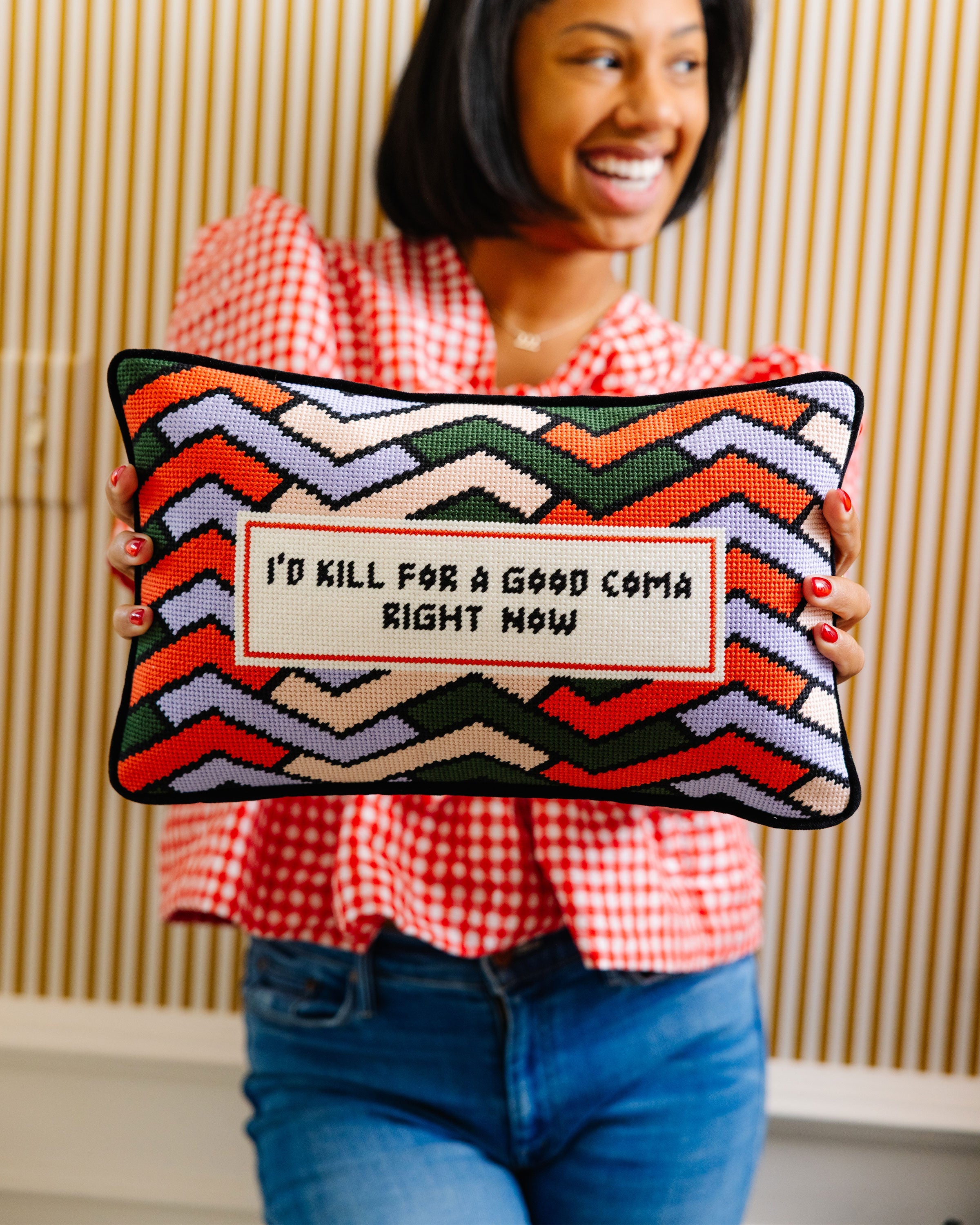 Good Coma Needlepoint Pillow