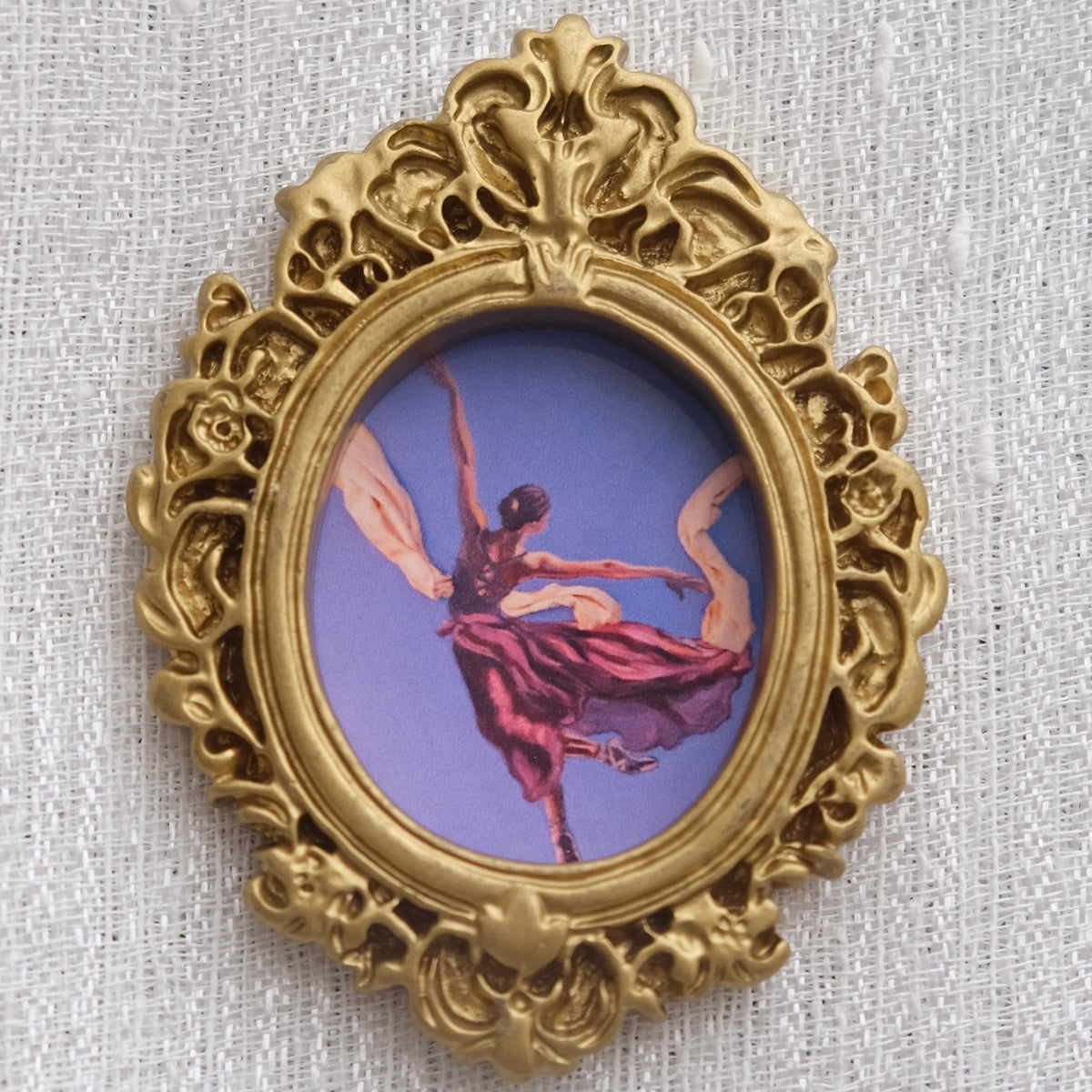 Mini framed art magnet featuring a ballerina mid-leap, full of movement and grace.