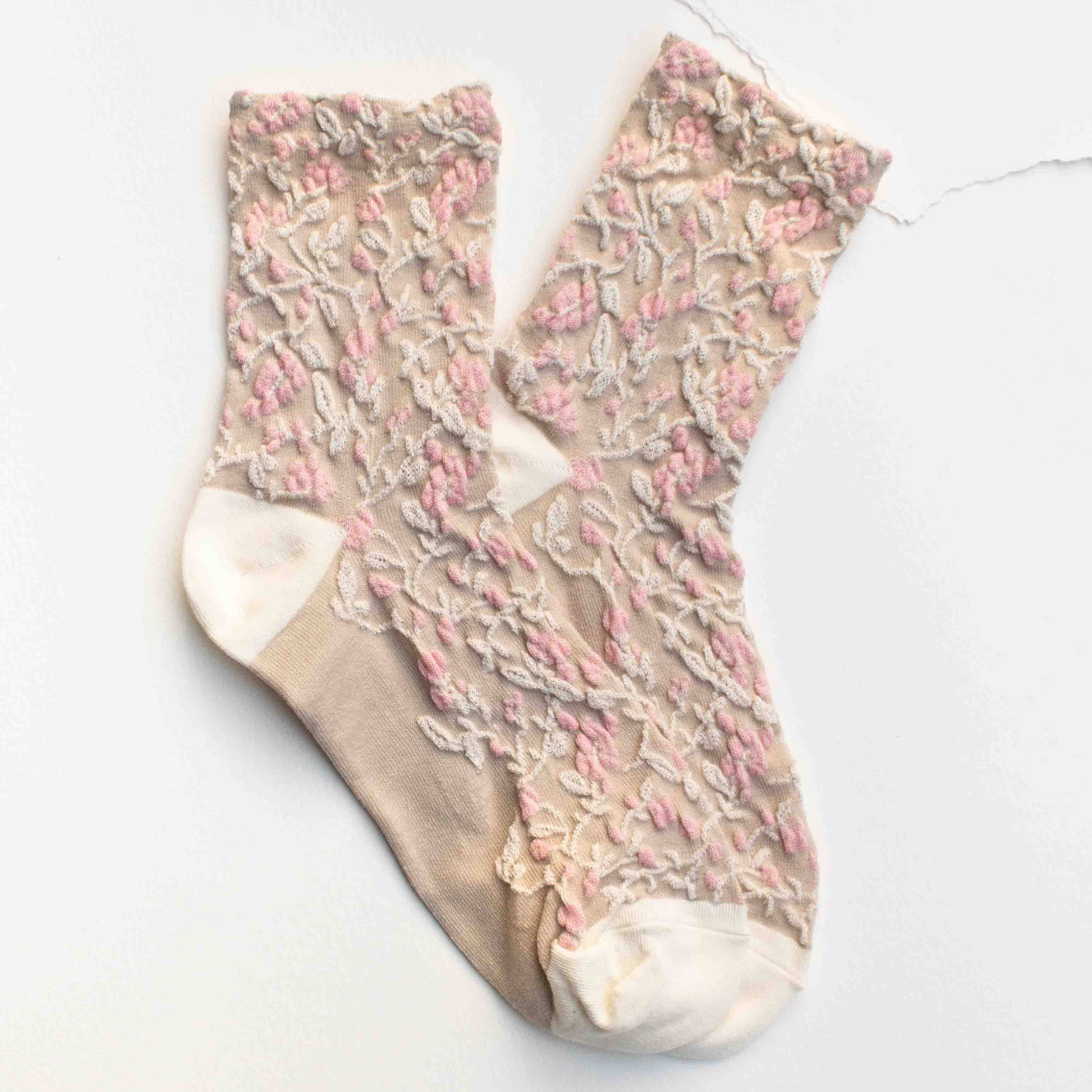 Floral Textured Socks - beige