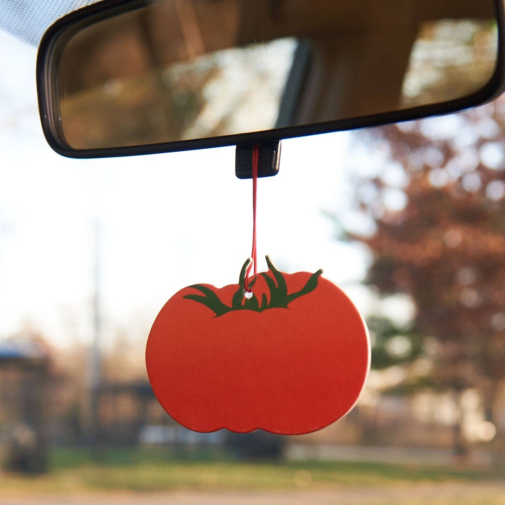 Create your own "tomato girl summer" with this heirloom tomato hanging air freshener. Cinnamon candy scented, similar to a Red Hot candy or cinnamon bear. Printed on a thick and durable paper and scented with high quality essential oils, our air fresheners are great for a quick refresh of your car, office, or home. Plus, they’re a cute ornament to keep around after the scent has faded.

Details:

Measures 3"
Double sided
Designed and packaged in Columbus, OH; made in China
Artwork by Meghan Hopkins
