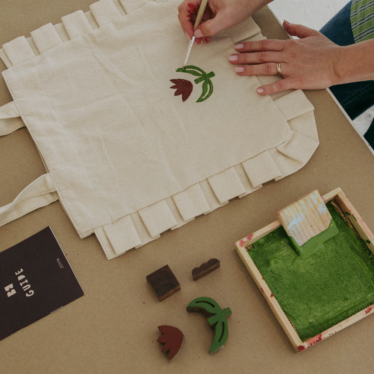 Block Printing Set - Tulip Ruffle Canvas Tote