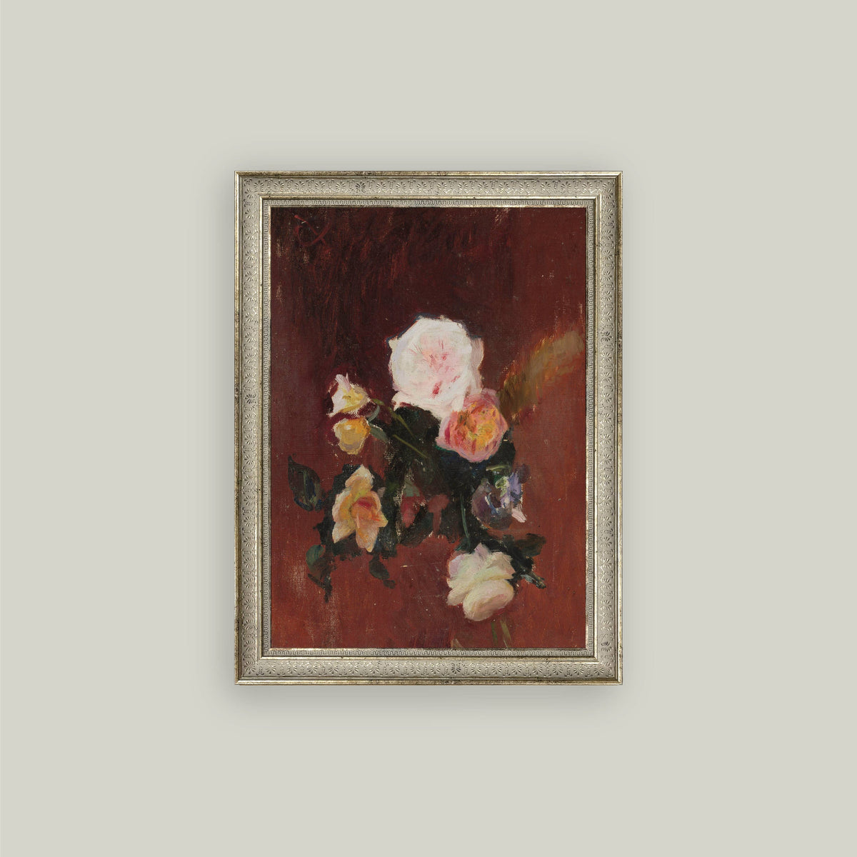 Bring timeless elegance into your space with this stunning reproduction of Charles Ethan Porter's 1847 masterpiece. Rich burgundy roses are captured in exquisite detail, evoking the romance and sophistication of the Victorian era. Housed in an ornate frame that complements the vintage aesthetic, this 12x16 print serves as a conversation-starting focal point for any room. Perfect for those who appreciate classical art and botanical beauty, it adds warmth and refinement to your home décor.