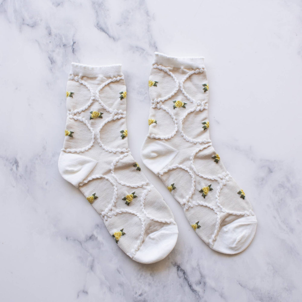 Women's Antique Floral Casual Socks ivory/ yellow