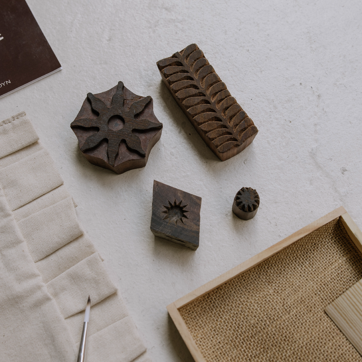 Block Printing Kit - Fern Ruffle Tote Set | Hand-Carved Wood Blocks + Canvas Bag