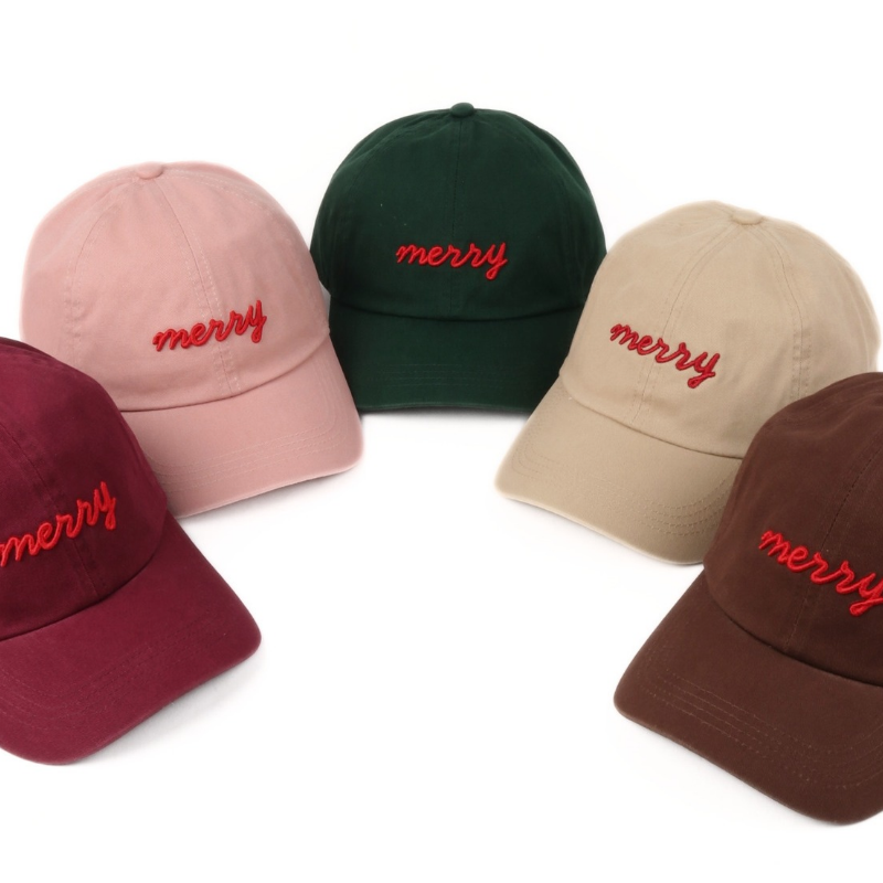 Christmas Merry 3D Puff Embroidered Baseball Cap - 2 Colors Available