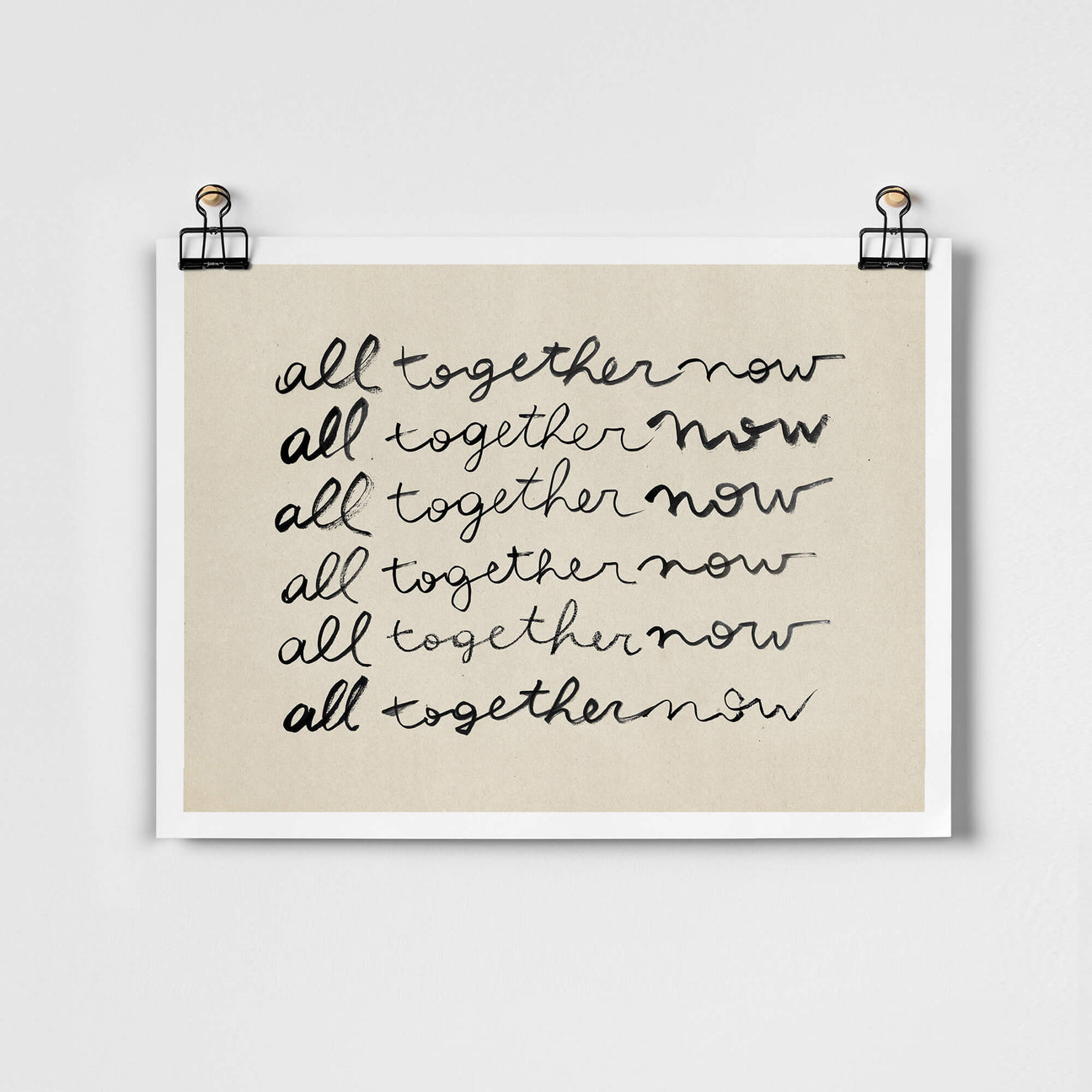 Featuring original hand lettering designed by Roomytown’s own founder Lorena Siminovich, this contemporary monochrome ‘All Together Now’ fine art print feels all the more unique and special.