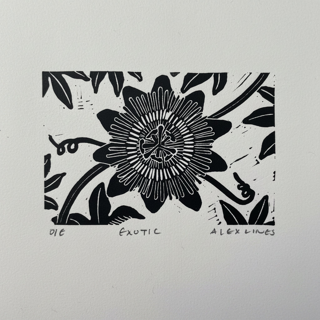 Bring the outside in with this charming 3"x4" mini linocut print—a little slice of nature that packs personality into any space. Each piece is a handcrafted work of art by Alex Lines Art, perfect for adding warmth and character to shelves, desks, or gallery walls. Frame it in your favorite neutral tone and watch this exotic beauty become an instant conversation starter.