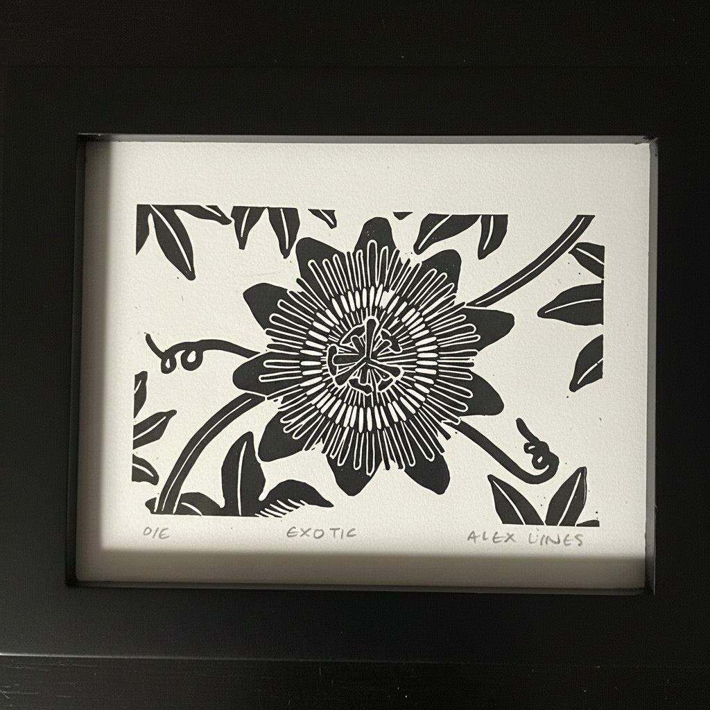 Bring the outside in with this charming 3"x4" mini linocut print—a little slice of nature that packs personality into any space. Each piece is a handcrafted work of art by Alex Lines Art, perfect for adding warmth and character to shelves, desks, or gallery walls. Frame it in your favorite neutral tone and watch this exotic beauty become an instant conversation starter.