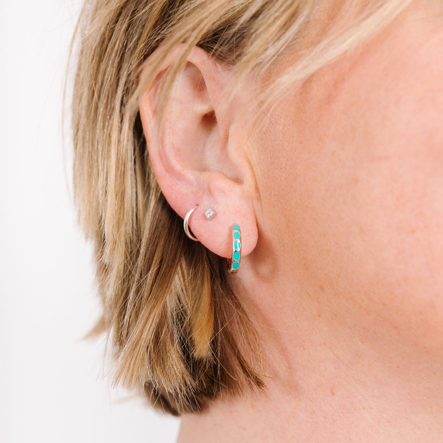 Silver Turquoise Huggies