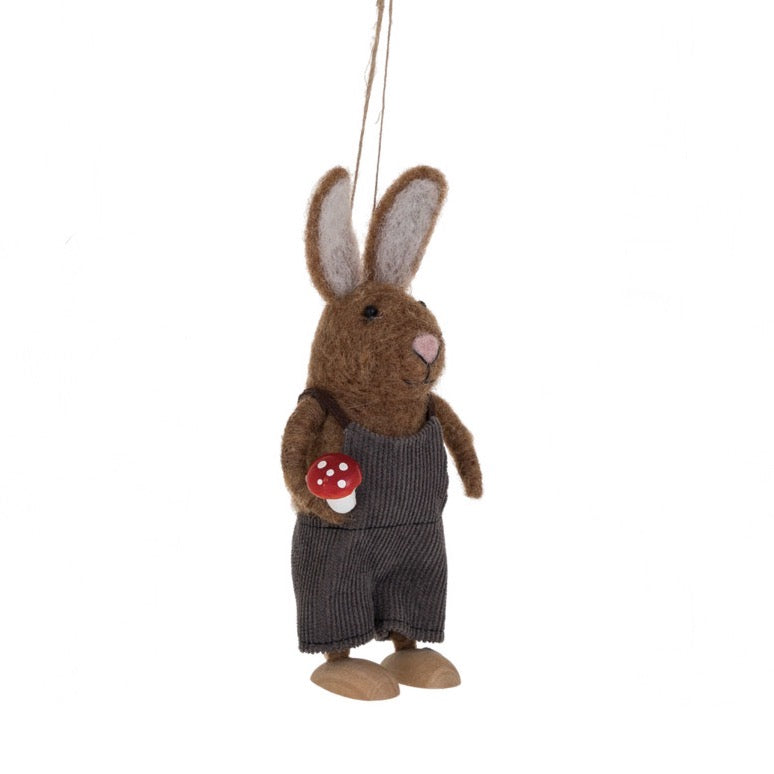 Handmade Wool Felt Forest Animal Traveler Ornament - Mushroom Rabbit