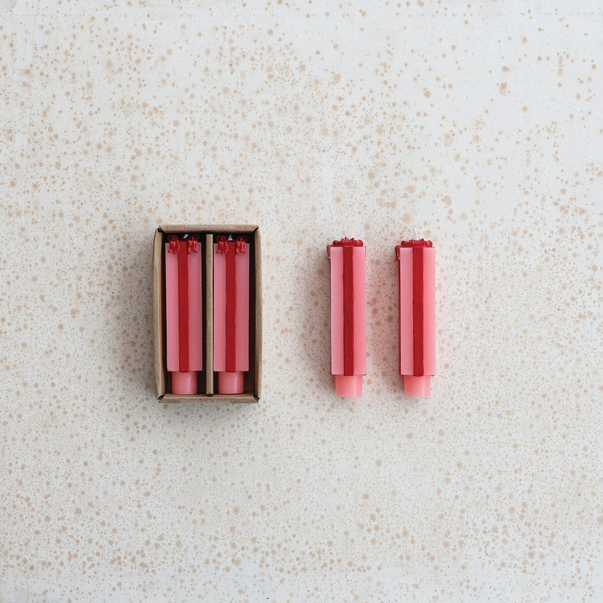 Unscented Present Taper Candles in Pink & Red 5'H