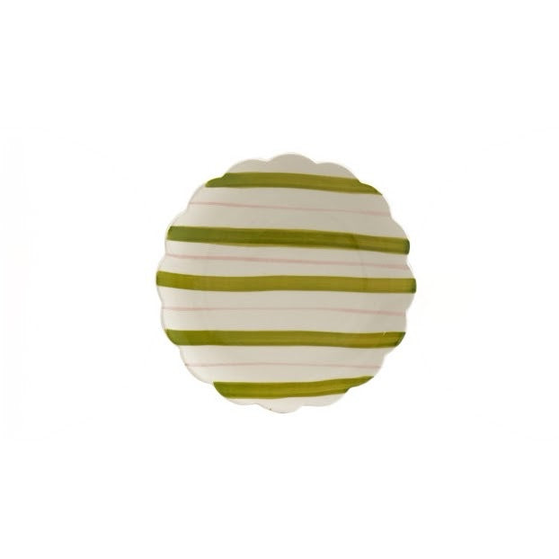Hand-Painted Stoneware Scalloped Plate - Meadow Stripe