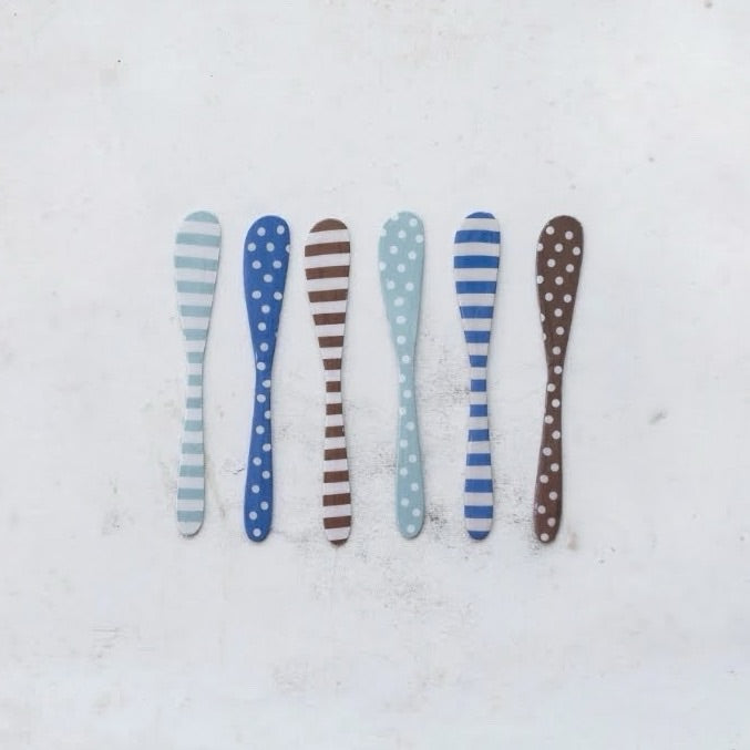 Striped and Polka Dot Enamel Canape Knives - 6 Colors