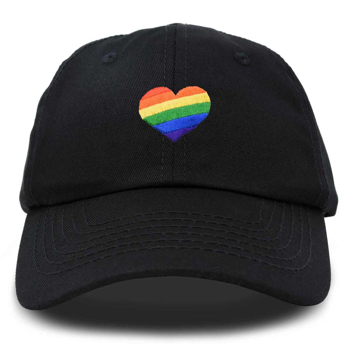 Our rainbow heart hats support love for all humanity with peace and unity. This cap features a detailed stitched embroidered heart inspired by the movement for equality and inclusiveness. Express yourself with our 100% cotton cap in a great style that lasts over time. With our soft padded sweat band, this hat fits very well without aggravating the skin. Features adjustable size buckle strap, soft inner sweat band lining.