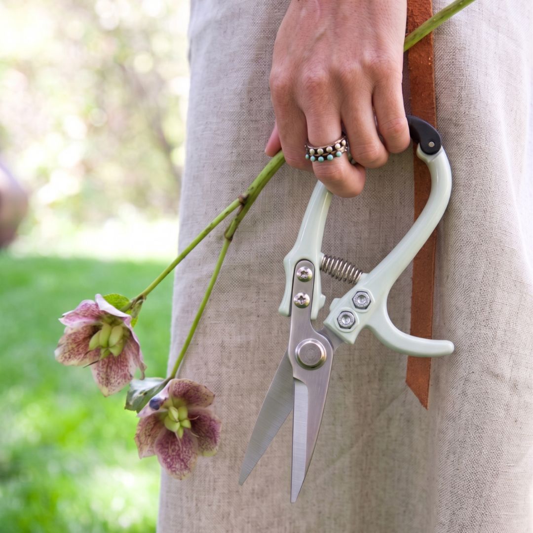 Bring precision and comfort to everyday garden care with these stainless steel pruning shears. Designed for trimming stems, flowers, herbs, and light branches, the compact ergonomic design offers easy one-hand operation while delivering clean and controlled cuts.

Featuring sharp stainless steel blades, a spring-assisted opening mechanism, and a built-in safety lock, these garden shears combine functionality with a soft sage green finish for a modern garden-inspired look. Lightweight and durable.