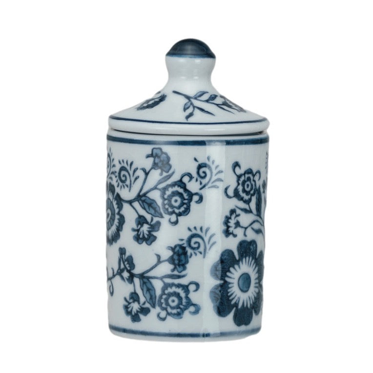 Hand-Painted Blue Patterned Stoneware Spice Jar - 4 Styles