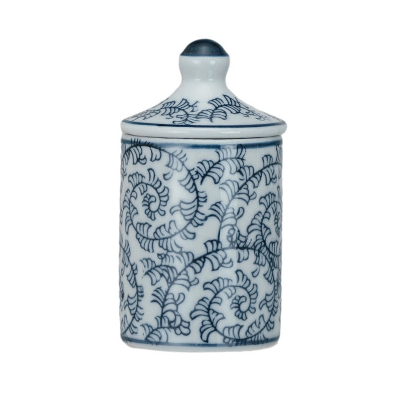 Hand-Painted Blue Patterned Stoneware Spice Jar - 4 Styles