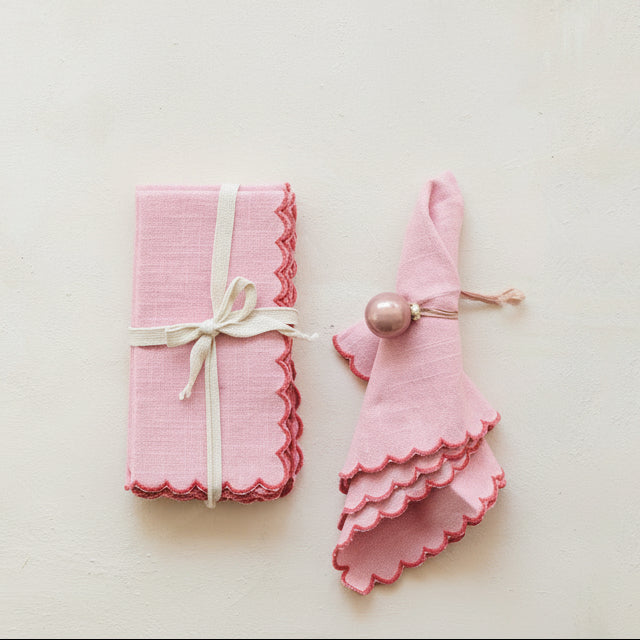 Scalloped Cotton Napkin Set - Pink