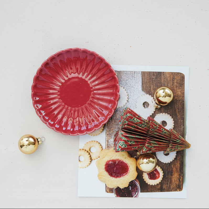 Red Stoneware Fluted Plate