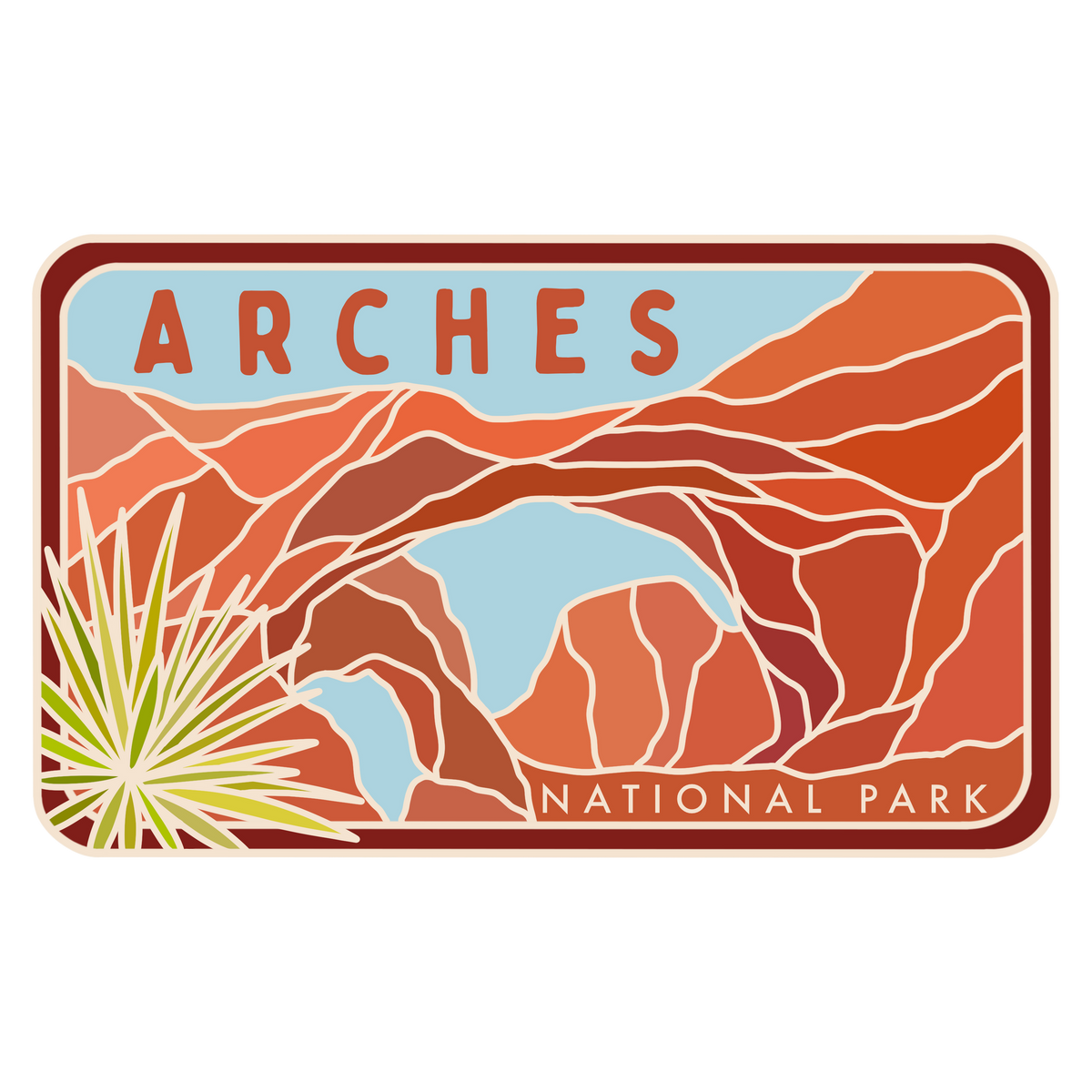 double arch illustration in red and orange.