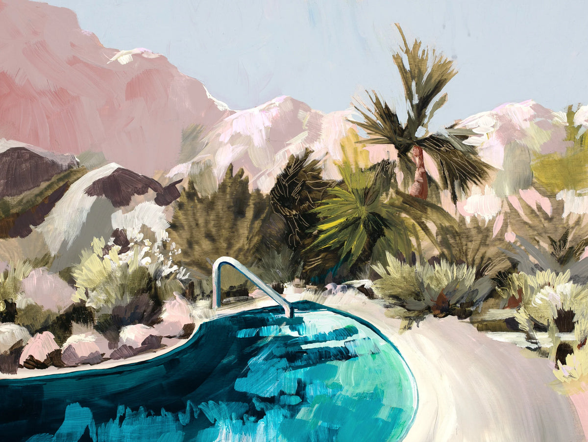 bright turquoise pool against rough rock and vegetation.
