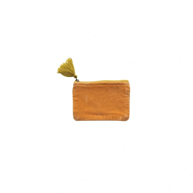 Cotton Velvet Zip Pouch w/ Tassel - Yellow