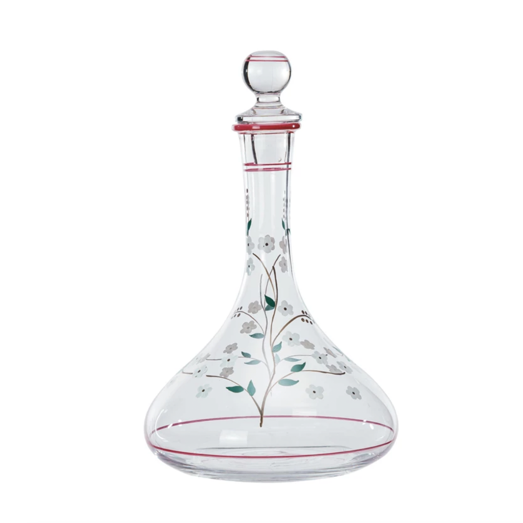 Glass Vintage Reproduction Decanter w/ Hand-Painted Flowers