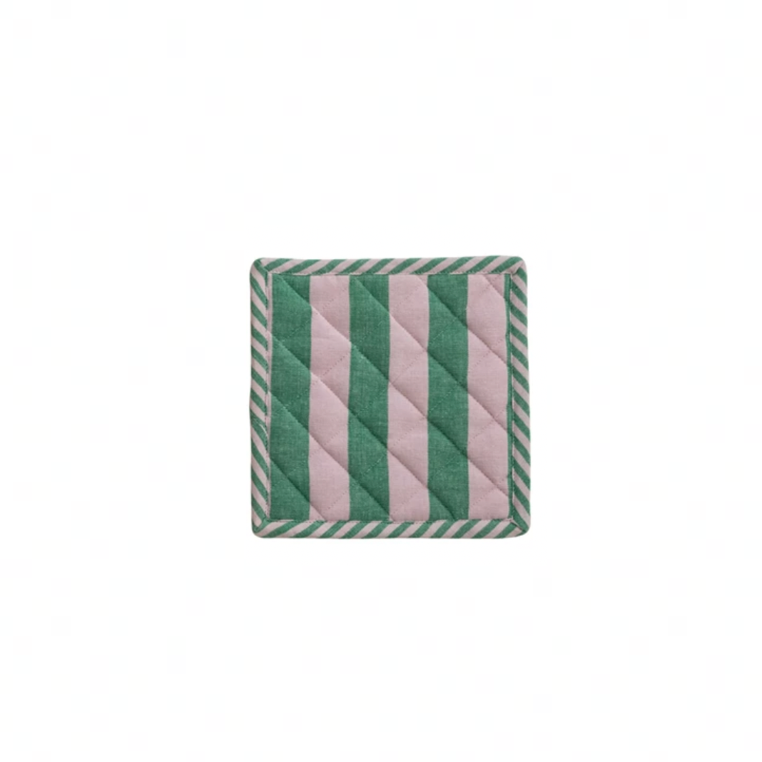 Woven Cotton Striped Pot Holder - Green & Pink