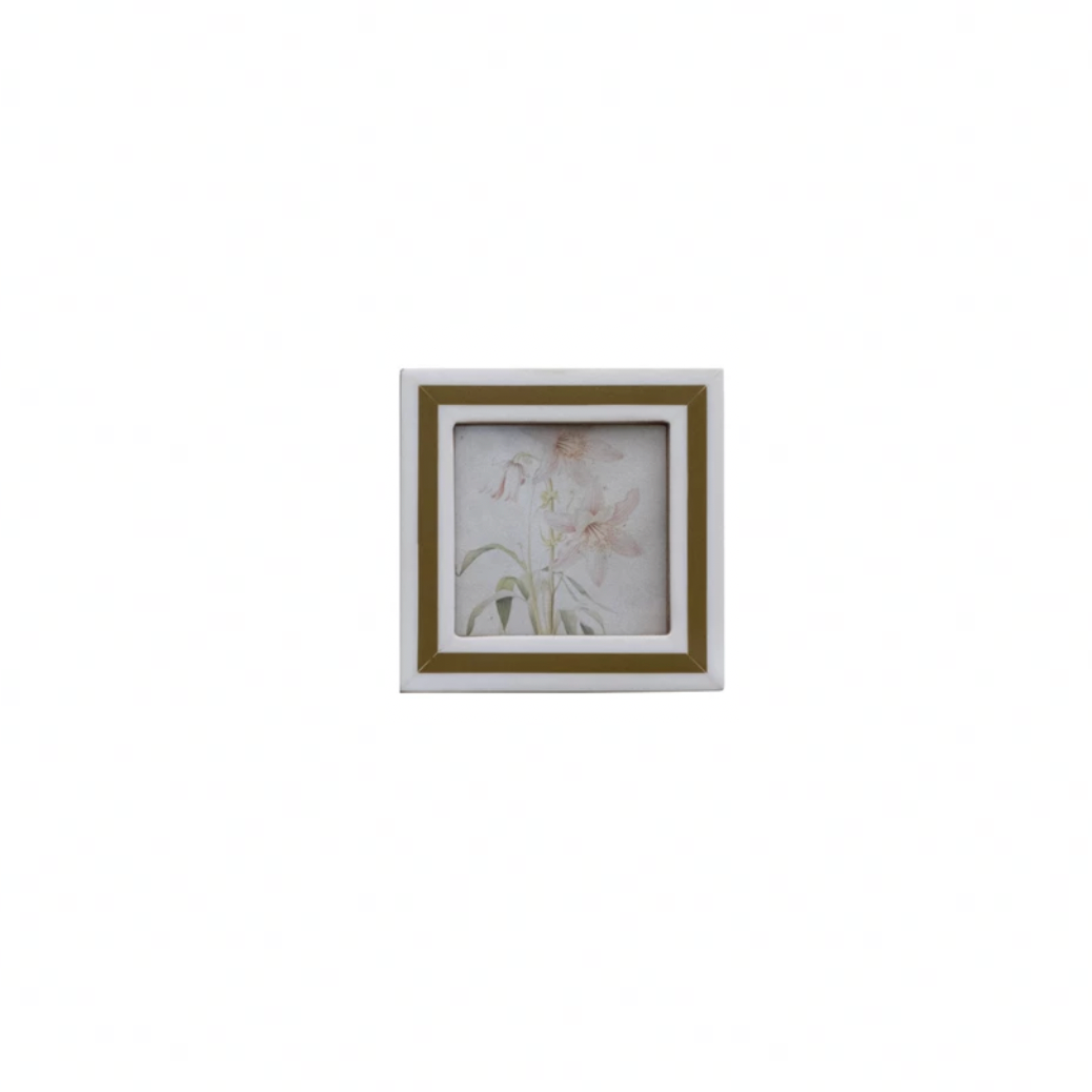 Resin & MDF Photo Frame Magnet w/ Inlaid Stripes - Olive Green