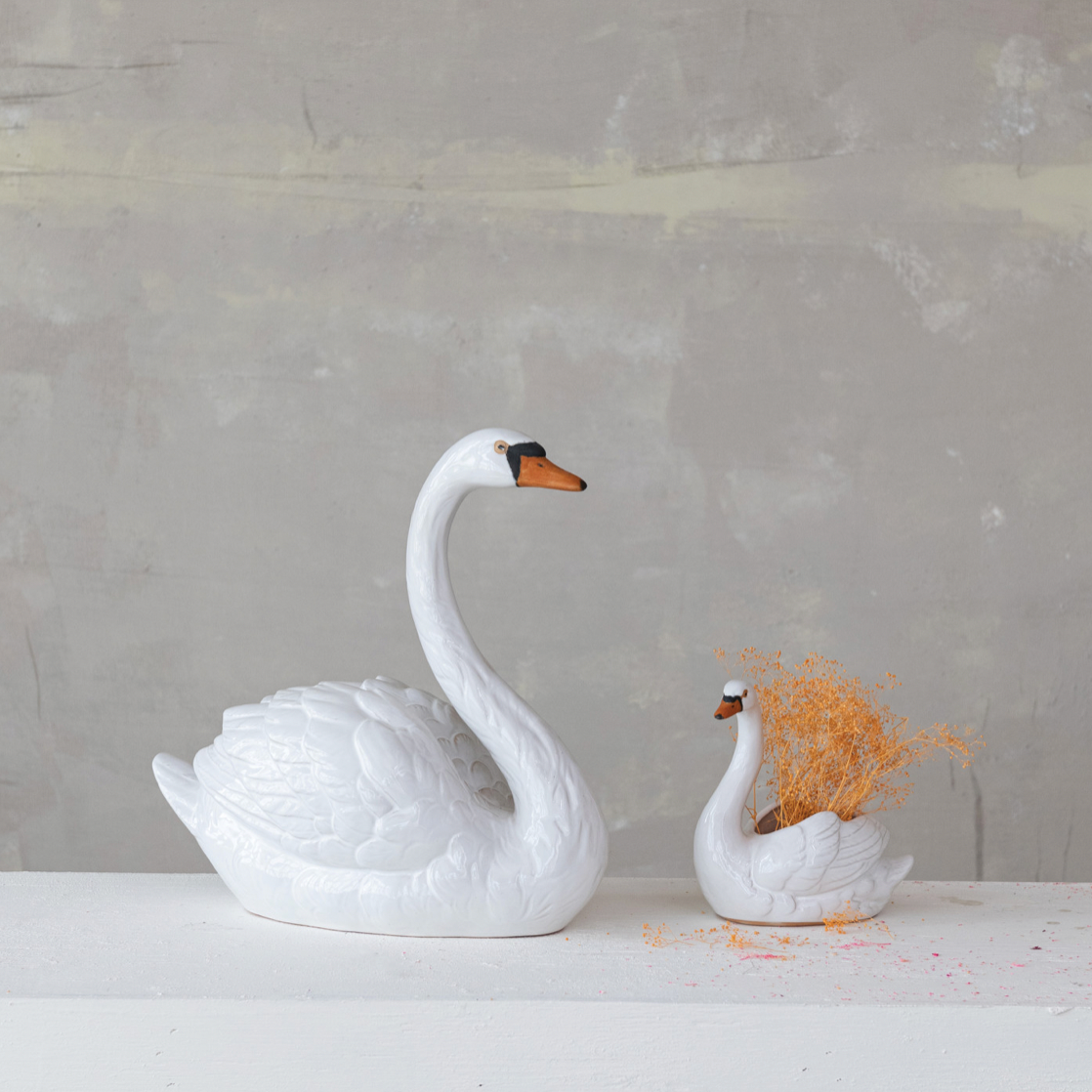 Stoneware Swan Planter