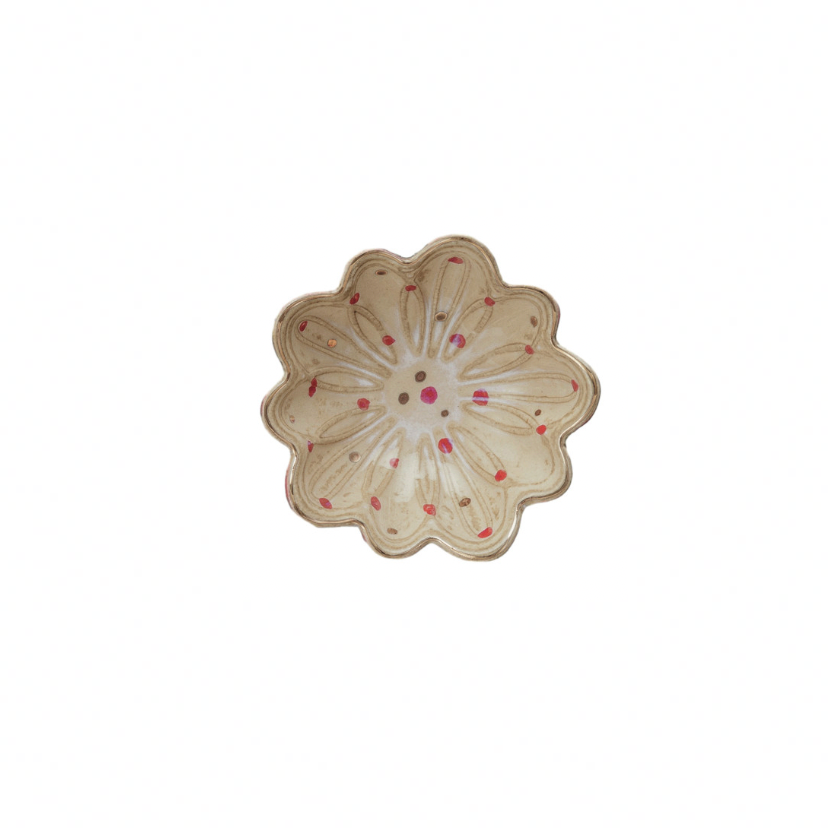 Polka Dot Daisy Stoneware Dish - Cream