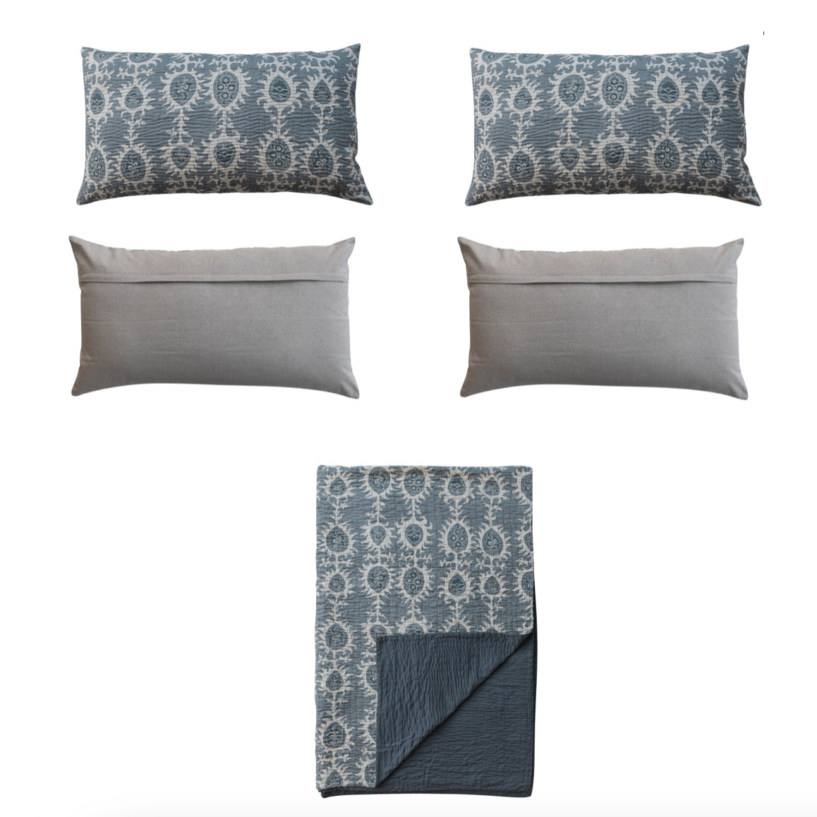 Blue Kantha Stiched Bed Set